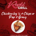 Chicken Quarter Leg with Chips or Pap and Gravy.