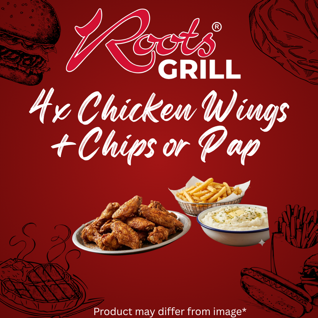 4 Chicken Wings with Chips or Pap
